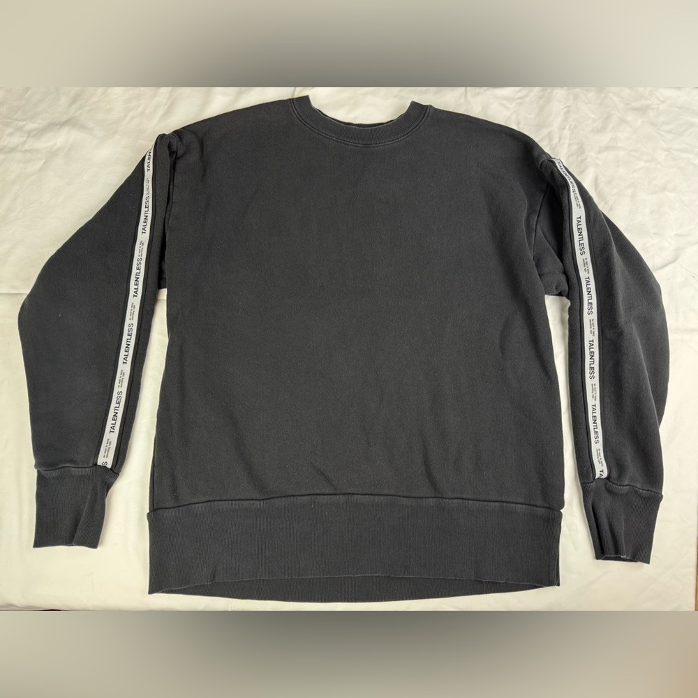 TALENTLESS Charcoal Black Crewneck with Logo Stripes medium
